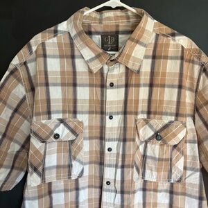 GLB Short Sleeve Shirt - Mens Size 4XB - Browns Plaid - 2 Front Pockets